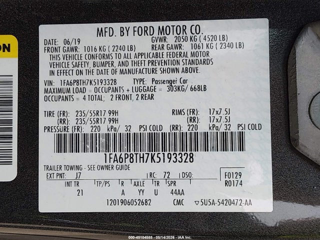 Ford Mustang Ecoboost 2019 1FA6P8TH7K5193328 Image 9