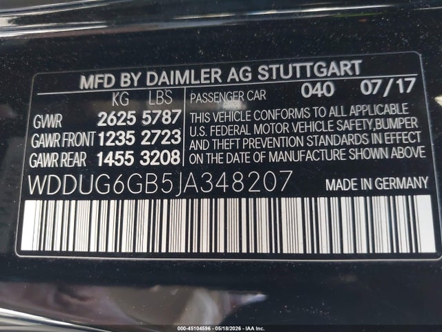 Aukcja sprzedaży 2018 Mercedes-benz S 450, vin: WDDUG6GB5JA348207, numer aukcji: 45104596
