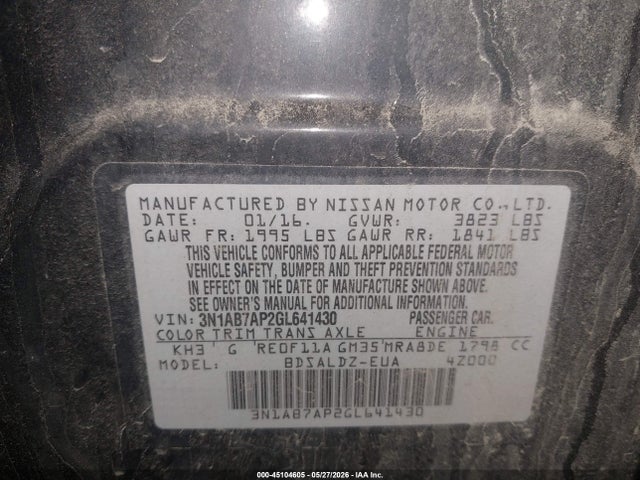 3N1AB7AP2GL641430 Nissan Sentra Fe+ S/s/sl/sr/sv