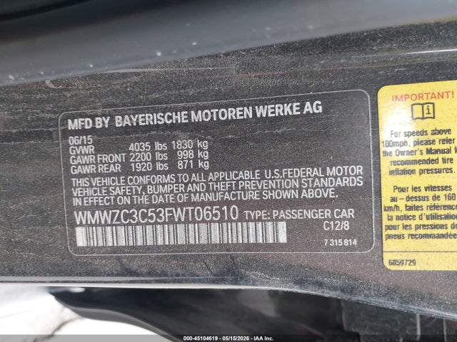 Auction sale of the 2015 Mini Countryman Cooper S, vin: WMWZC3C53FWT06510, lot number: 45104619