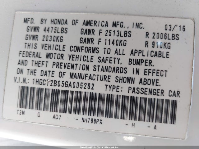Honda Accord Touring 2016 1HGCT2B05GA005262 Image 9