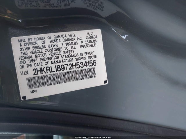 Продаж на аукціоні авто 2002 Honda Odyssey Ex-l, vin: 2HKRL18972H534156, номер лоту: 45104632