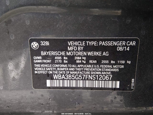 Aukcja sprzedaży 2015 Bmw 328i Xdrive, vin: WBA3B5G57FNS12067, numer aukcji: 45104640