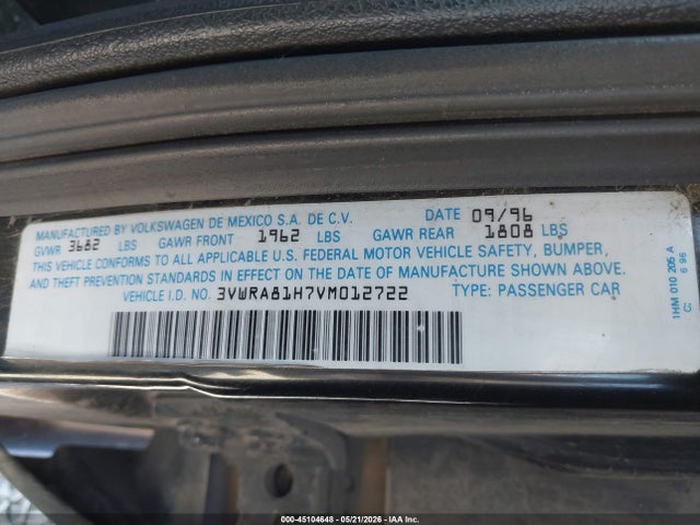 Продажа на аукционе авто 1997 Volkswagen Jetta Gl, vin: 3VWRA81H7VM012722, номер лота: 45104648
