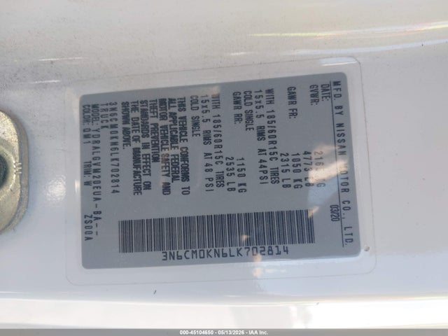 Продаж на аукціоні авто 2020 Nissan Nv200  Cargo Sv Xtronic Cvt, vin: 3N6CM0KN6LK702814, номер лоту: 45104650