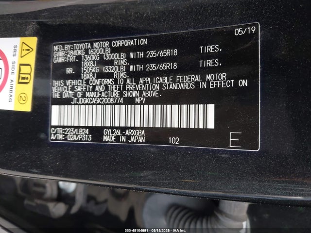 Lexus Rx 450hl Premium 2019 JTJDGKCA5K2008774 Image 9