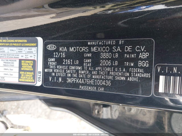 2017 Kia Forte Lx მანქანა იყიდება აუქციონზე, vin: 3KPFK4A76HE100436, აუქციონის ნომერი: 45104662