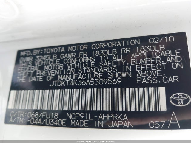 Продаж на аукціоні авто 2010 Toyota Yaris, vin: JTDKT4K36A5309569, номер лоту: 45104667