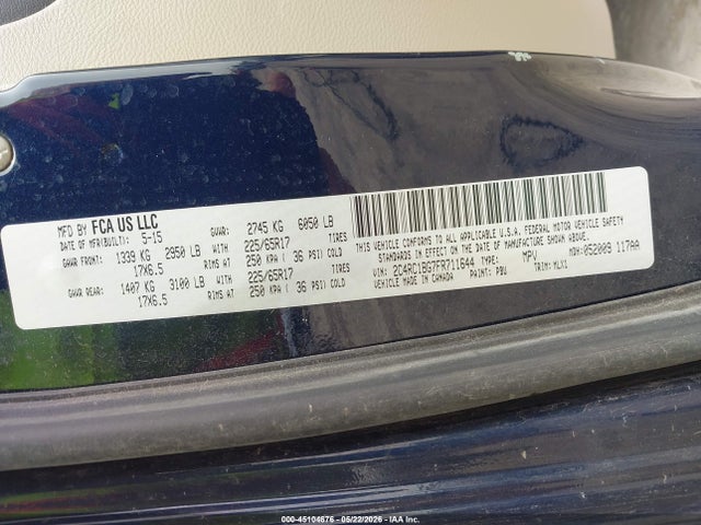 Aukcja sprzedaży 2015 Chrysler Town & Country Touring, vin: 2C4RC1BG7FR711644, numer aukcji: 45104676
