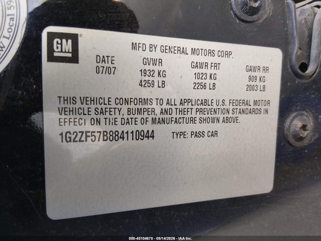 Продажа на аукционе авто 2008 Pontiac G6 Value Leader, vin: 1G2ZF57B884110944, номер лота: 45104678