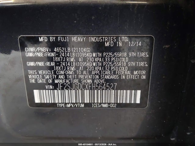 JF2SJGDCXFH564527 Subaru Forester 2.0xt Premium