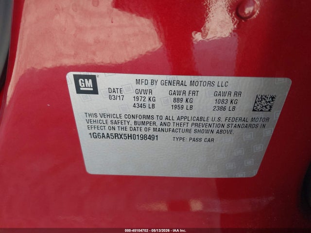 Продаж на аукціоні авто 2017 Cadillac Ats Standard, vin: 1G6AA5RX5H0198491, номер лоту: 45104702