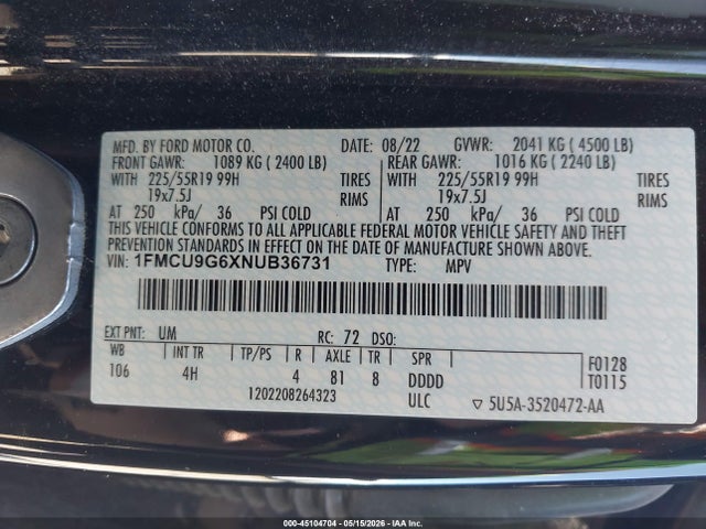 Ford ESCAPE SE 2022 1FMCU9G6XNUB36731 Image 9