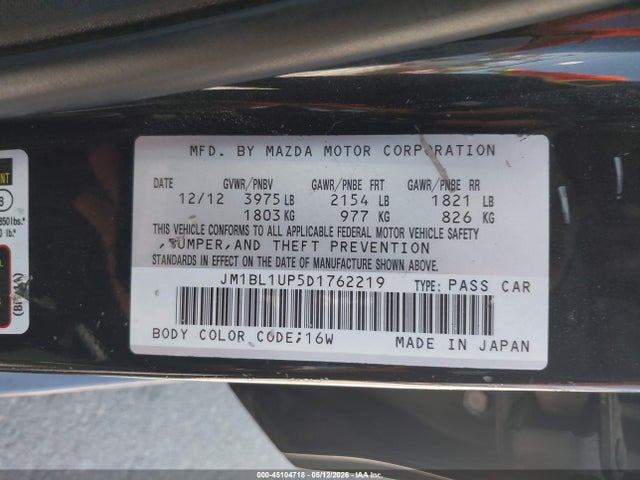 45104718 :رقم المزاد ، JM1BL1UP5D1762219 vin ، 2013 Mazda Mazda3 I Sport مزاد بيع