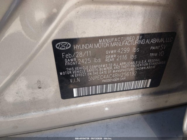 Продажа на аукционе авто 2011 Hyundai Sonata Limited, vin: 5NPEC4AC4BH256192, номер лота: 45104729