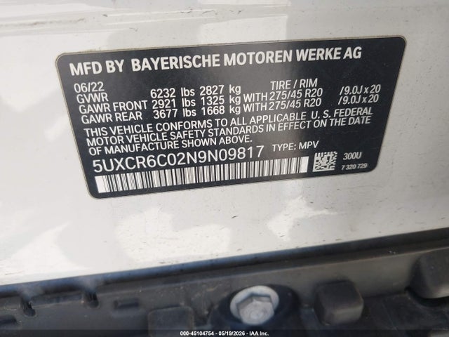 5UXCR6C02N9N09817 BMW X5 Xdrive40i