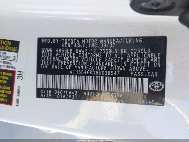 Продажа на аукционе авто 2008 Toyota Camry Hybrid, vin: 4T1BB46KX8U038547, номер лота: 45104763