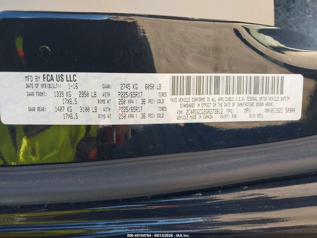 2016 Dodge Grand Caravan Sxt მანქანა იყიდება აუქციონზე, vin: 2C4RDGCG2GR273812, აუქციონის ნომერი: 45104764
