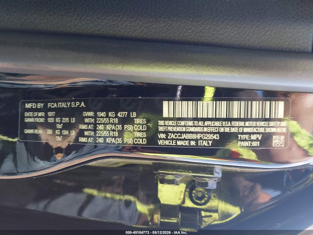 45104773 :رقم المزاد ، ZACCJABB8HPG29543 vin ، 2017 Jeep Renegade Latitude Fwd مزاد بيع