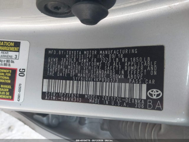 Toyota COROLLA LE 2019 5YFBURHE4KP890173 Image 9