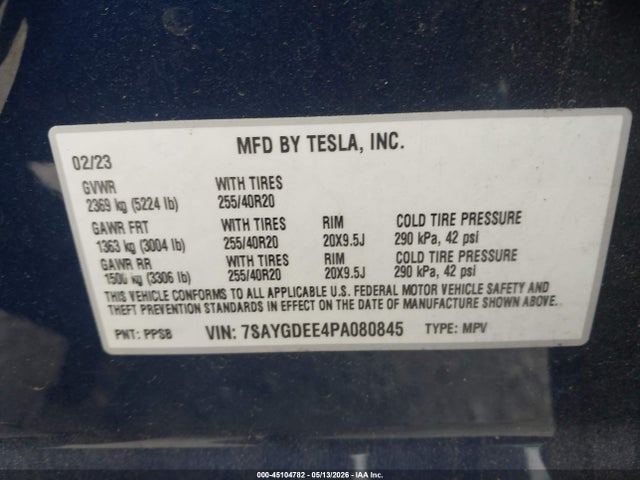 Aukcja sprzedaży 2023 Tesla Model Y Awd/long Range Dual Motor All-wheel Drive, vin: 7SAYGDEE4PA080845, numer aukcji: 45104782