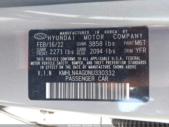 KMHLN4AG0NU330332 Hyundai ELANTRA SEL