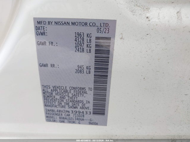 1N4BL4BV2PN399433 Nissan Altima S Fwd