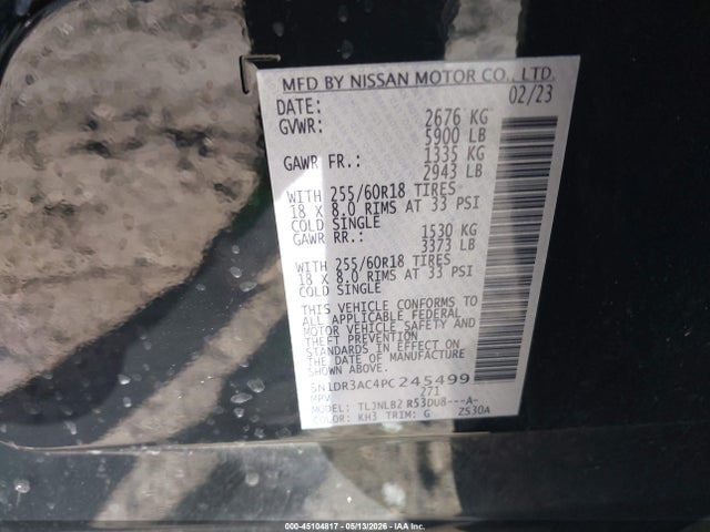 45104817 :رقم المزاد ، 5N1DR3AC4PC245499 vin ، 2023 Nissan Pathfinder S 4wd مزاد بيع