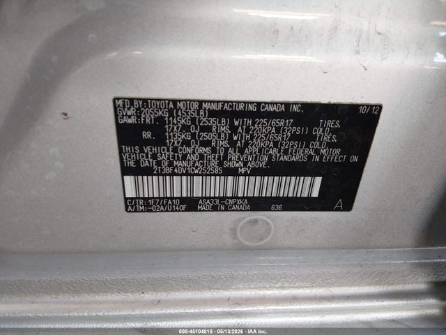 45104818 :رقم المزاد ، 2T3BF4DV1CW252585 vin ، 2012 Toyota Rav4 مزاد بيع