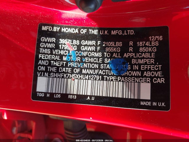 SHHFK7H5XHU412791 Honda CIVIC EX