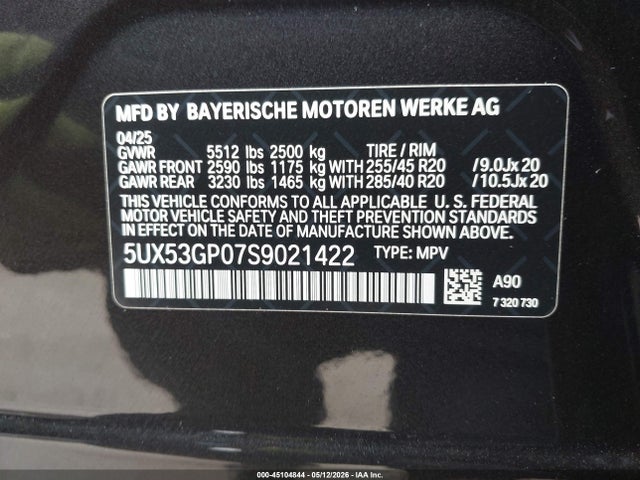 Продажа на аукционе авто 2025 Bmw X3 30 Xdrive, vin: 5UX53GP07S9021422, номер лота: 45104844