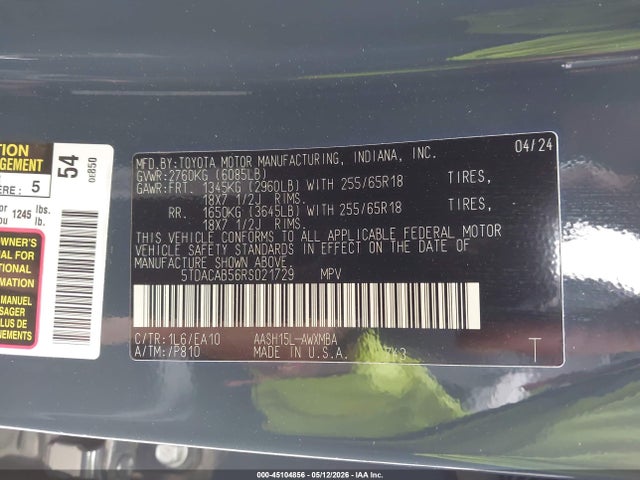 5TDACAB56RS021729 Toyota Grand Highlander Hybrid Xle