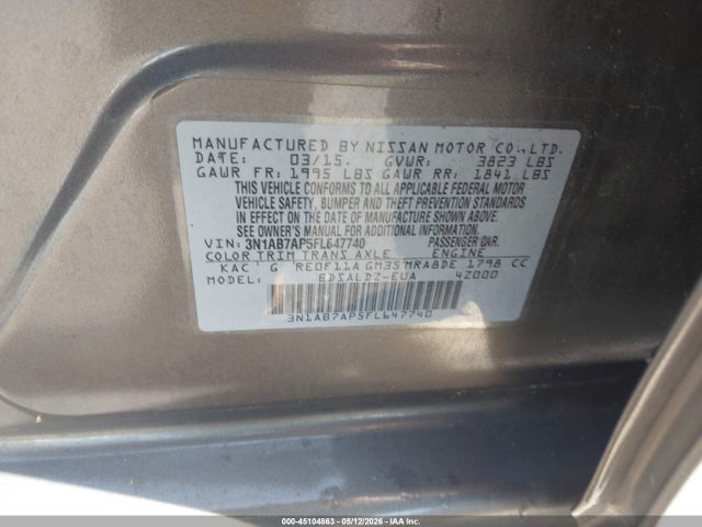 2015 Nissan Sentra Sv მანქანა იყიდება აუქციონზე, vin: 3N1AB7AP5FL647740, აუქციონის ნომერი: 45104863