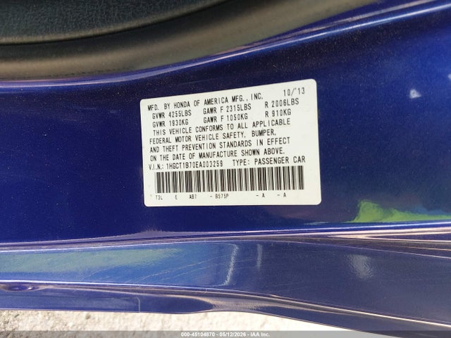 Продажа на аукционе авто 2014 Honda Accord Ex, vin: 1HGCT1B70EA003259, номер лота: 45104870