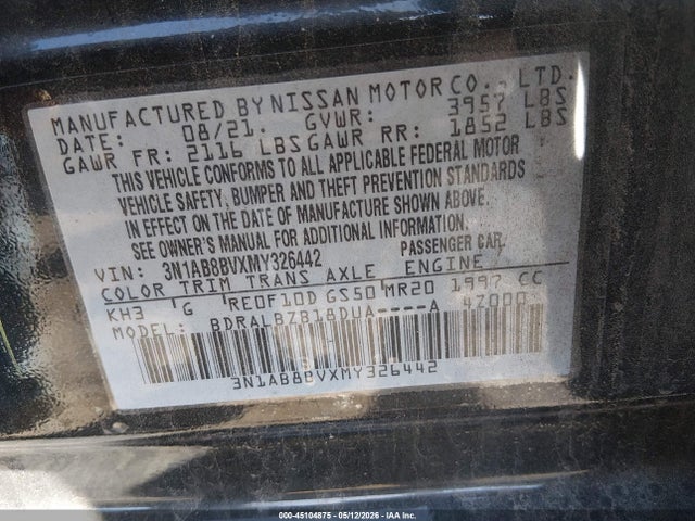 Продажа на аукционе авто 2021 Nissan Sentra S Xtronic Cvt, vin: 3N1AB8BVXMY326442, номер лота: 45104875