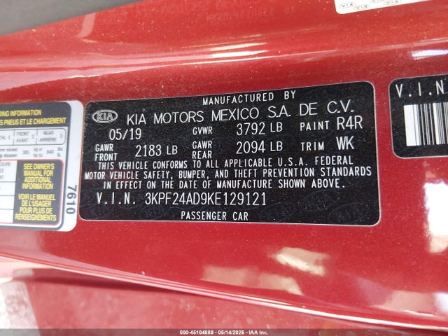 Aukcja sprzedaży 2019 Kia Forte Lxs, vin: 3KPF24AD9KE129121, numer aukcji: 45104889