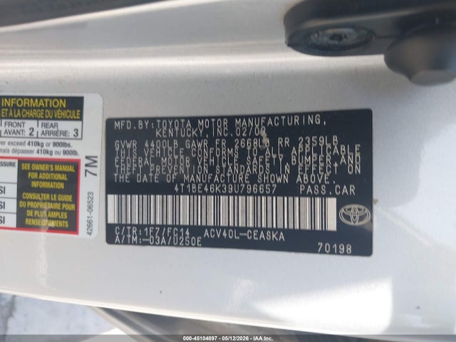 Продаж на аукціоні авто 2009 Toyota Camry Se, vin: 4T1BE46K39U796657, номер лоту: 45104897