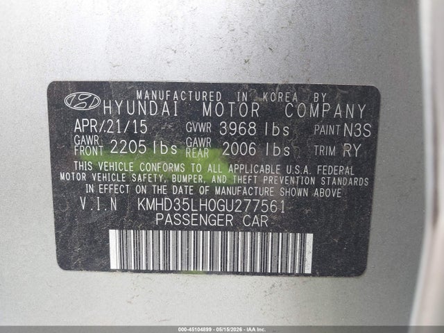 2016 Hyundai Elantra Gt მანქანა იყიდება აუქციონზე, vin: KMHD35LH0GU277561, აუქციონის ნომერი: 45104899