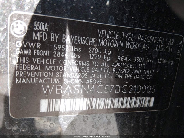 Продаж на аукціоні авто 2011 Bmw 550i Gran Turismo, vin: WBASN4C57BC210005, номер лоту: 45104909