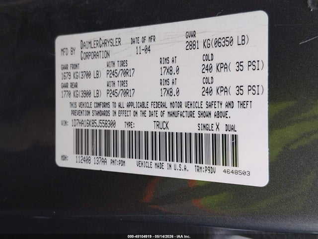 Продажа на аукционе авто 2005 Dodge Ram 1500 St, vin: 1D7HA16K85J558300, номер лота: 45104919