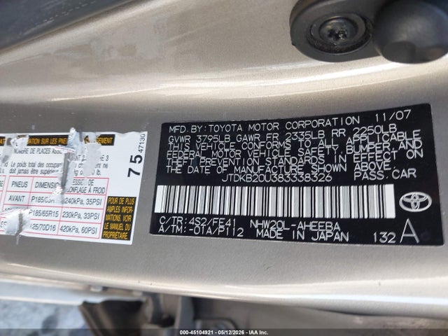 Продаж на аукціоні авто 2008 Toyota Prius, vin: JTDKB20U383338326, номер лоту: 45104921