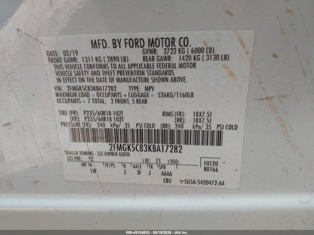 Ford FLEX SEL 2019 2FMGK5C83KBA17282 Image 9