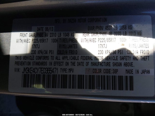 Aukcja sprzedaży 2014 Mazda Cx-5 Touring, vin: JM3KE4CY7E0365471, numer aukcji: 45104940