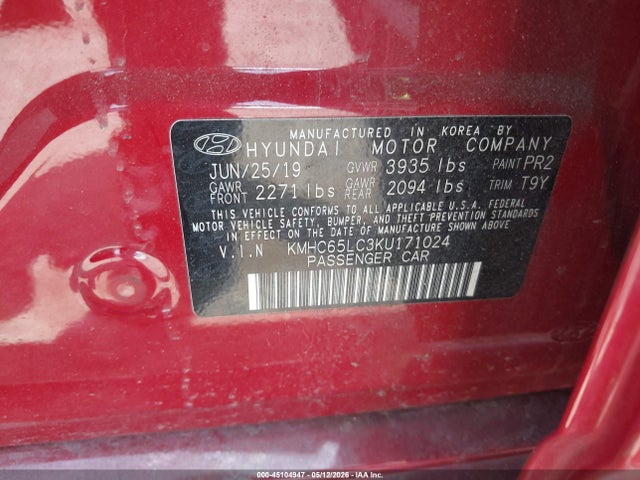 KMHC65LC3KU171024 Hyundai Ioniq Hybrid Blue
