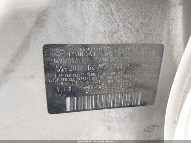 Aukcja sprzedaży 2011 Hyundai Elantra Gls (ulsan Plant), vin: KMHDH4AEXBU119578, numer aukcji: 45104953
