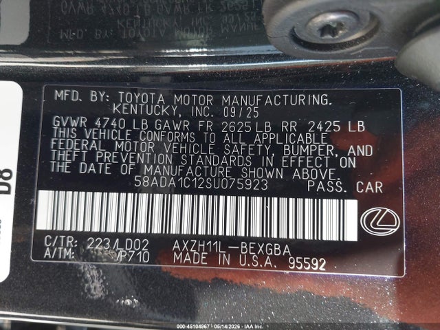 Lexus ES 300H 2025 58ADA1C12SU075923 Image 9