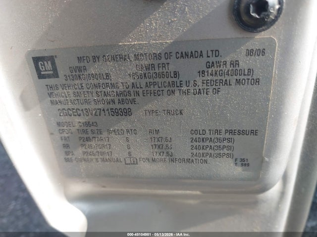 45104981 :رقم المزاد ، 2GCEC13V271159398 vin ، 2007 Chevrolet Silverado 1500 Classic Ls مزاد بيع