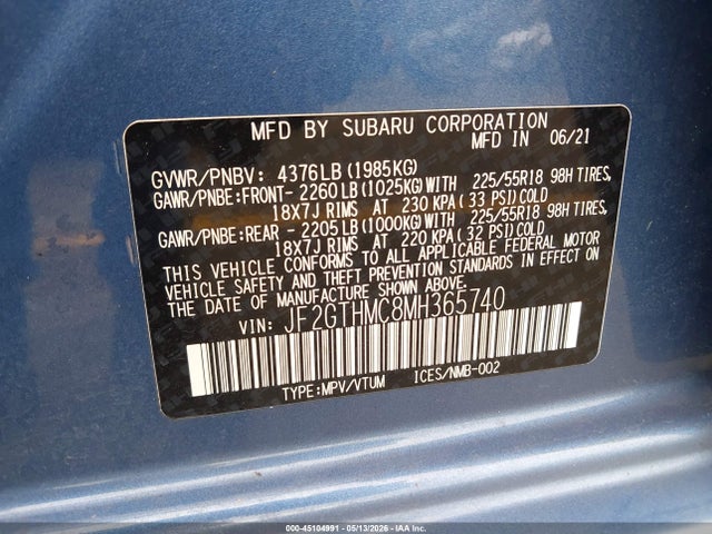 Продажа на аукционе авто 2021 Subaru Crosstrek Limited, vin: JF2GTHMC8MH365740, номер лота: 45104991