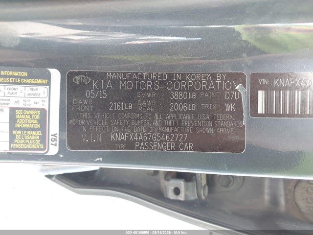Auction sale of the 2016 Kia Forte Lx, vin: KNAFX4A67G5462727, lot number: 45105000