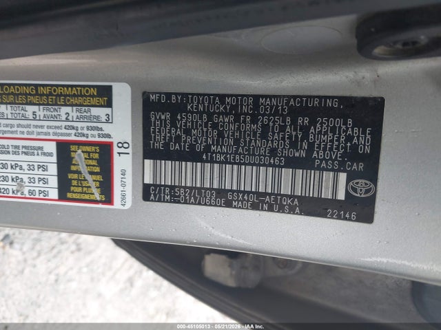 45105013 :رقم المزاد ، 4T1BK1EB5DU030463 vin ، 2013 Toyota Avalon Xle Touring مزاد بيع